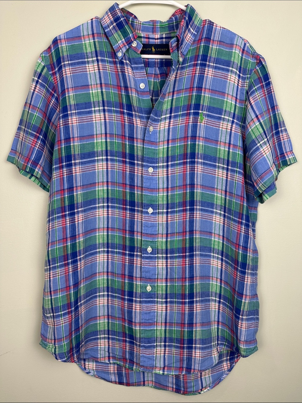 Ralph Lauren linen Men’s Blue & Green Plaid Button-Down Shirt